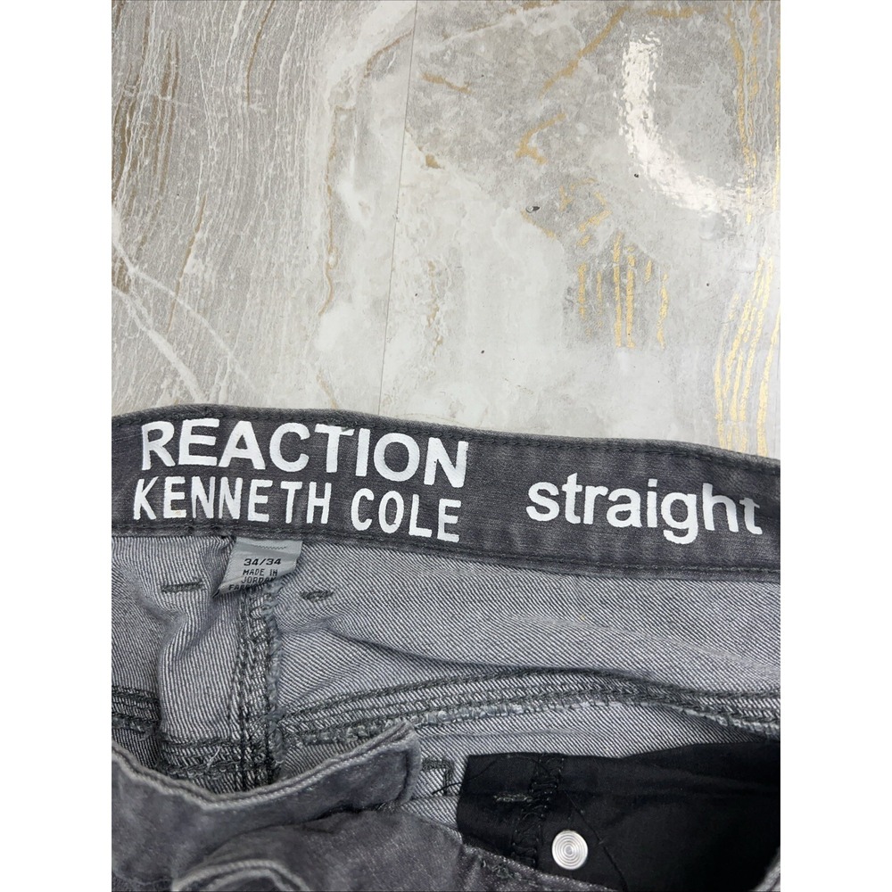 Reaction Kenneth Cole Straight Jeans Men's Size 34/34 Gray Medium Wash 5-Pocket - Picture 3 of 5